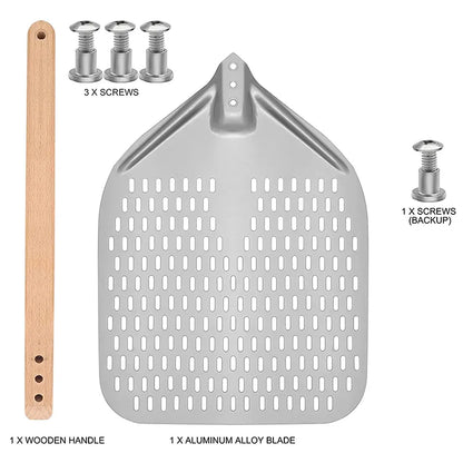 12/14 Inch Aluminum Perforated Pizza Shovel Peel with Detachable Handle - Nonstick Oven Baking Paddle Spatula Turners Accessories
