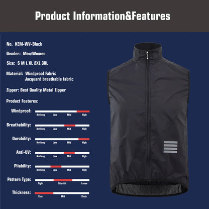 KEMALOCE 2023 Cycling Vest - Navy Blue Windproof Sleeveless Bicycle Gilet, Lightweight MTB Sports Wind Vest for Men