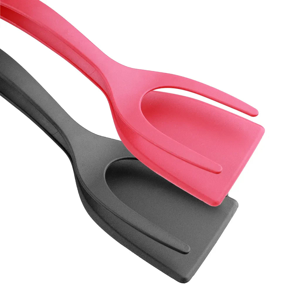2-in-1 Nylon Grip Flip Tongs - Egg Spatula & Steak Spatula Clamp, Pancake Turner Kitchen Accessories