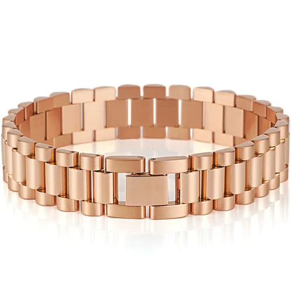 15mm Wide Gold Stainless Steel Watch Chain Bracelet – Luxury Waterproof Men’s Wristband Jewelry for Men & Boys Wholesale Style