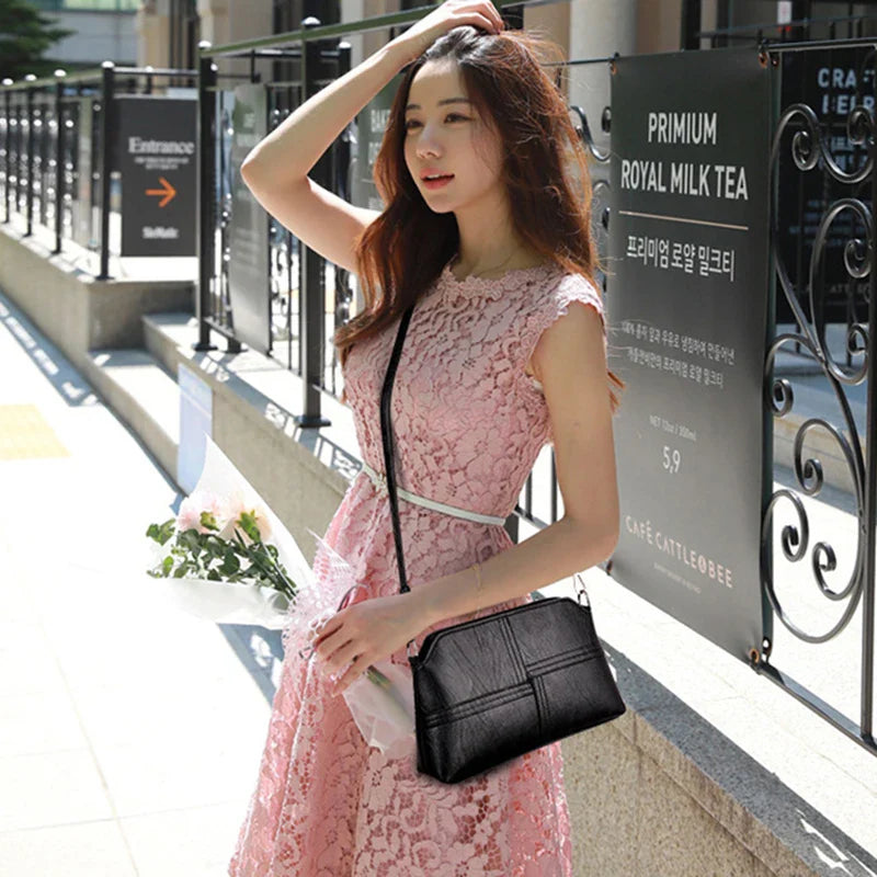 Women’s Casual Mama Messenger Bag – Small Black PU Leather Crossbody Shoulder Handbag