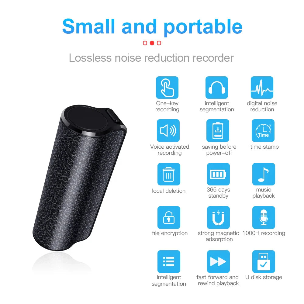 40Days Mini Digital Voice Recorder Pen – 8/16/32GB Audio MP3 Player with Magnetic Activation