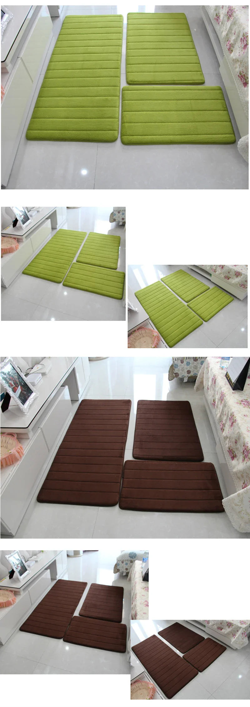 Water Absorption Anti-Slip Bath Mat Set - Bathroom, Toilet, Living Room, Bedroom Floor Carpet (1PC/3PC)