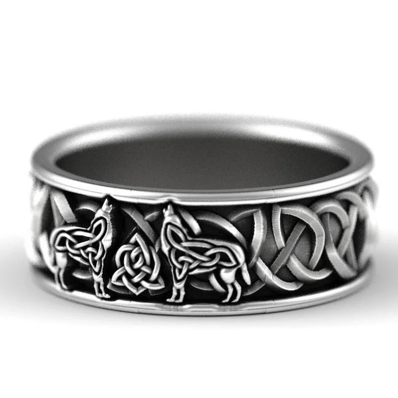 Huitan Viking Giant Wolf Ring – Nordic Mythology Totem, Unisex Punk Hip Hop Fashion Jewelry Gift