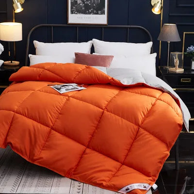 100% Goose Down Duvet – Quilted Cotton Comforter, Warm Winter Blanket with Solid Color Design