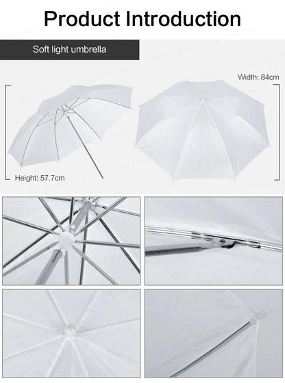 4-Pack 33"/83cm Soft White Translucent Umbrellas — Photo & Video Studio Lighting Diffusers for Photography Flash