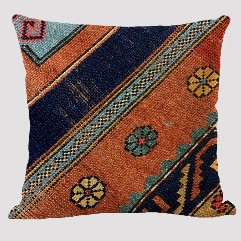 Bohemian Linen Cushion Cover – Multicolor Ethnic Geometric Pattern Decorative Pillow for Living Room Sofa