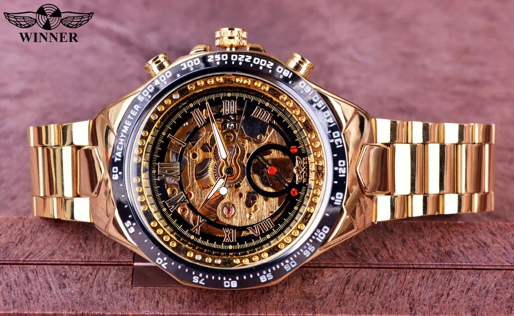 Winner Men's Luxury Mechanical Watch – Sport Design Bezel, Automatic Skeleton Dial, Fashion Montre Homme