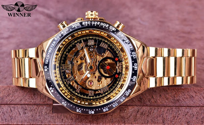 Winner Men's Luxury Mechanical Watch – Sport Design Bezel, Automatic Skeleton Dial, Fashion Montre Homme