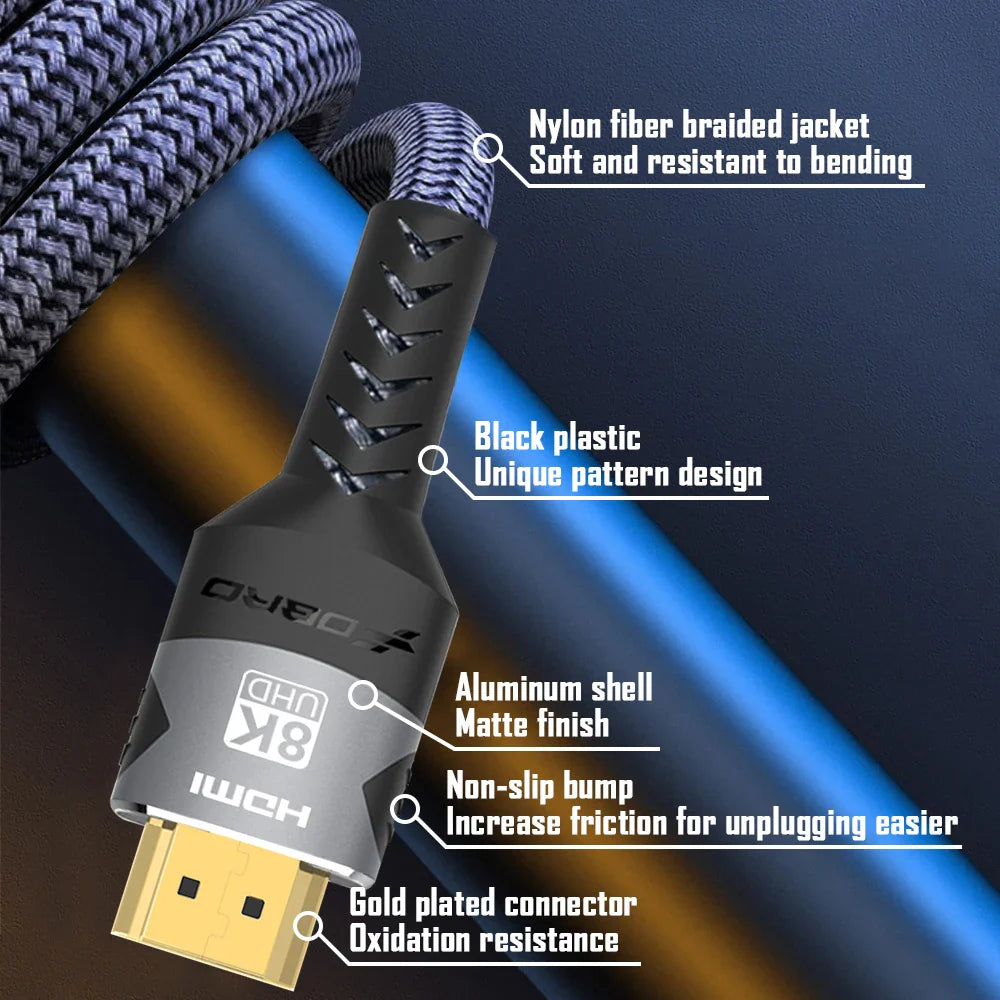 8K HDMI 2.1 Cable – 48Gbps High-Speed Adapter, 4K@120Hz & 8K@60Hz, eARC HDR Video for PC, Laptop, TV Box, PS5, RTX 3080
