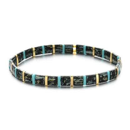 ZMZY Stone Tila Beads Elastic Bracelet for Women – 2025 Fashion Colorful Rainbow Miyuki Tile Bead Jewelry Gift Bracelet