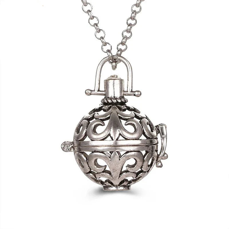 Mexico Music Ball Hollow Zircon Pendant Necklace – Vintage Perfume Aromatherapy Locket for Women
