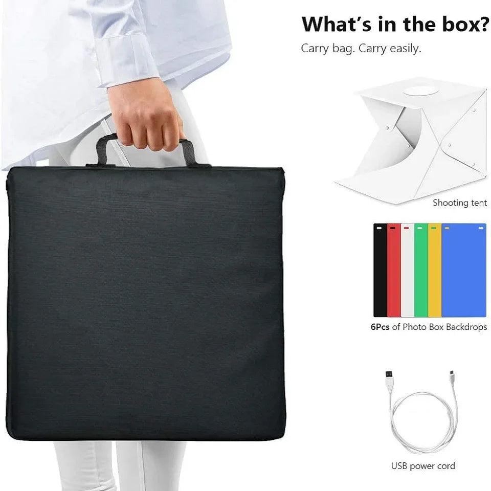 Folding Lightbox 20/30/40cm – Portable LED Softbox Photo Studio Tent with USB for DSLR Camera