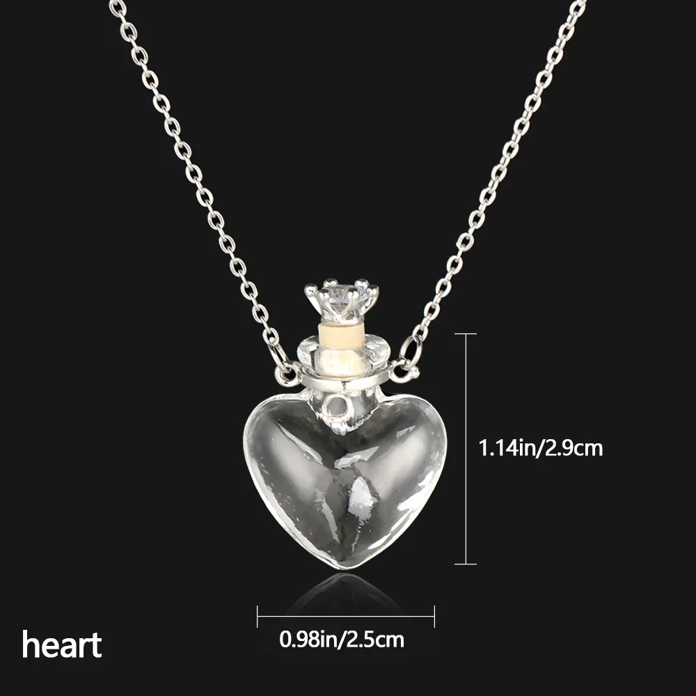 Openable Glaze Vial Pendant Necklace – Water Drop Heart Mini Perfume Bottle, Keepsake Jewelry Gift with Steel Chain
