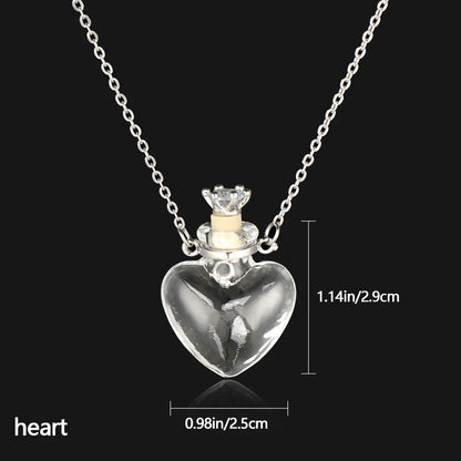 Openable Glaze Vial Pendant Necklace – Water Drop Heart Mini Perfume Bottle, Keepsake Jewelry Gift with Steel Chain