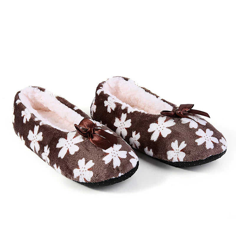 Mntrerm Women's Warm Cotton Slippers with Non-Slip Sole, Plush Indoor Shoes with Bow Tie Dots