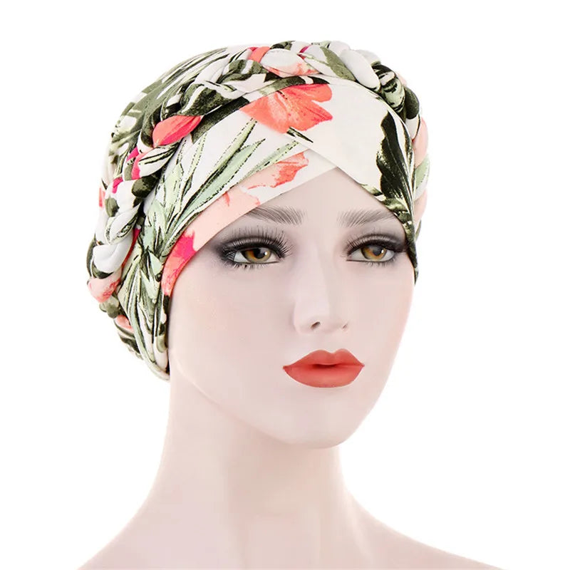Women’s Cotton Head Scarf – Solid Turban Bonnet Hijab Cap with White Pearl Inner, Muslim Arab Wrap