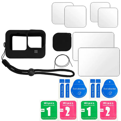 Protective Silicone Case for GoPro Hero 12/11/10/9 Black – Tempered Glass Screen Protector & Lens Cap Cover Accessory