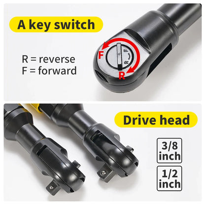Pneumatic Air Ratchet Wrench — Adjustable Torque Spanner with Square Drive Straight Shank, Professional Tool 1/4", 3/8", 1/2"