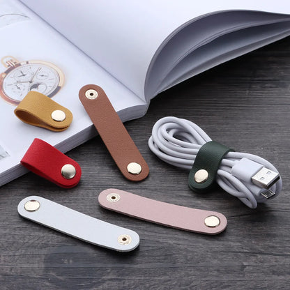 Leather Charger Protector Desktop Storage Clips – Cable Winder Tie – Cable Management Cord Organizer – Earphone Accessories