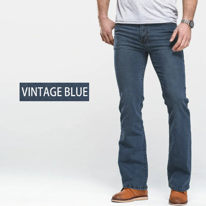 Men’s Bootcut Jeans — Slim Fit Stretch Denim Pants Slightly Flared Classic Designer Trousers Blue Black