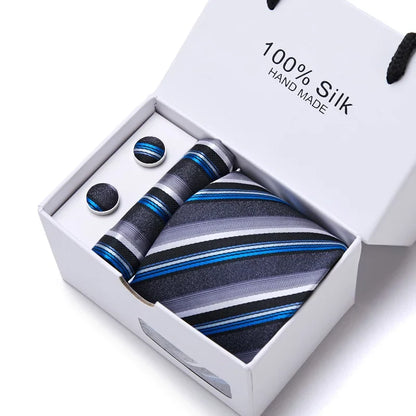 100% Silk Men’s Tie Gift Set - Classic 7.5cm Striped Floral Necktie with Handkerchief for Office, Party & Wedding Formal Wear