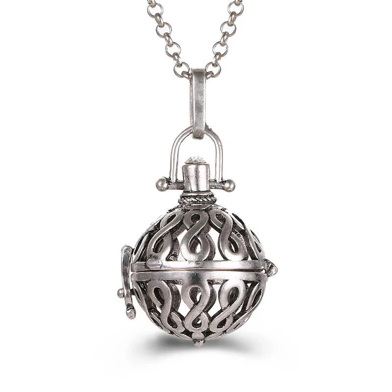 Mexico Music Ball Hollow Zircon Pendant Necklace – Vintage Perfume Aromatherapy Locket for Women