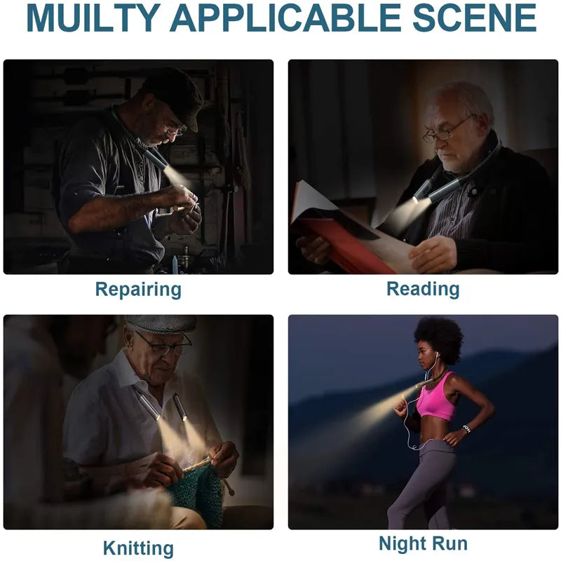 USB Rechargeable LED Neck Reading Lamp - High-Quality, Hands-Free Portable Book Light for Camping, Repairing, and Lighting