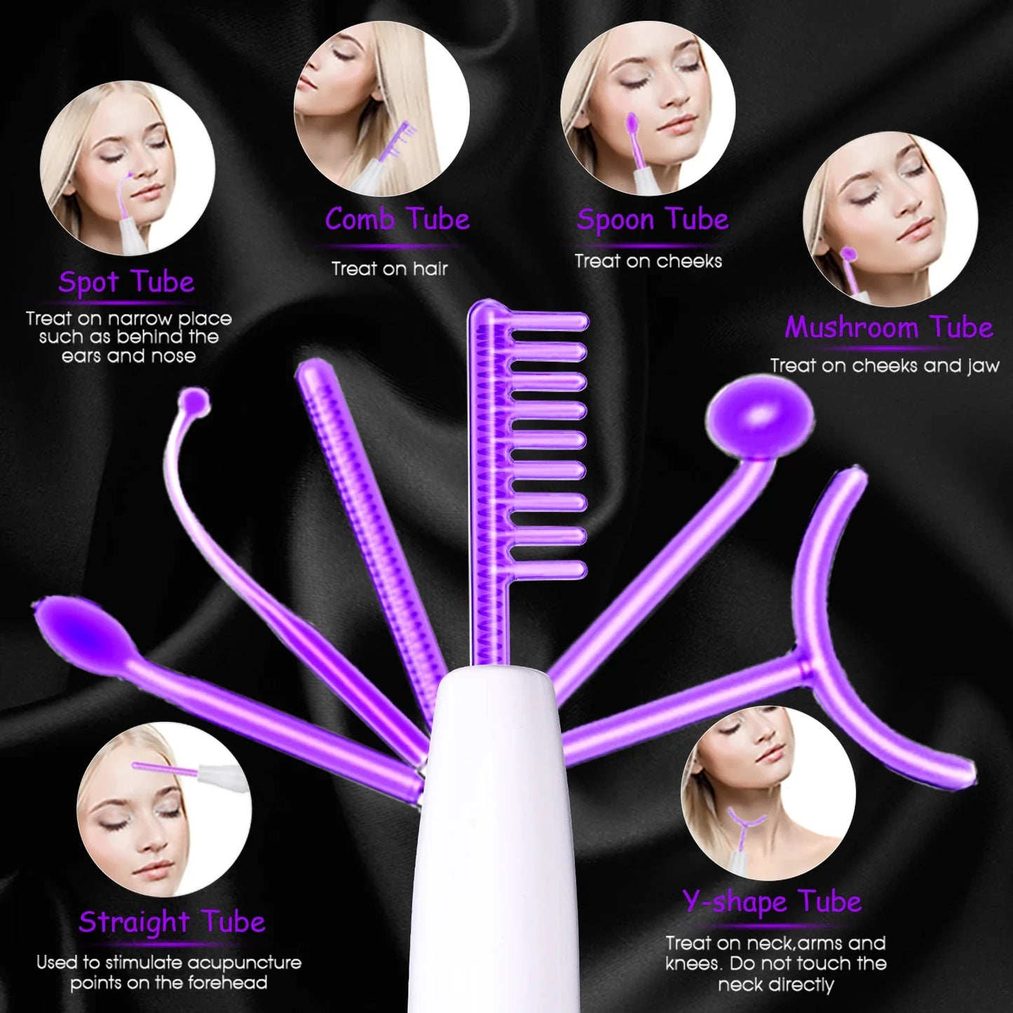 6-in-1 High Frequency Facial Machine — Touch Panel Electrotherapy Wand for Hair, Face, Acne & Skin Care Treatment