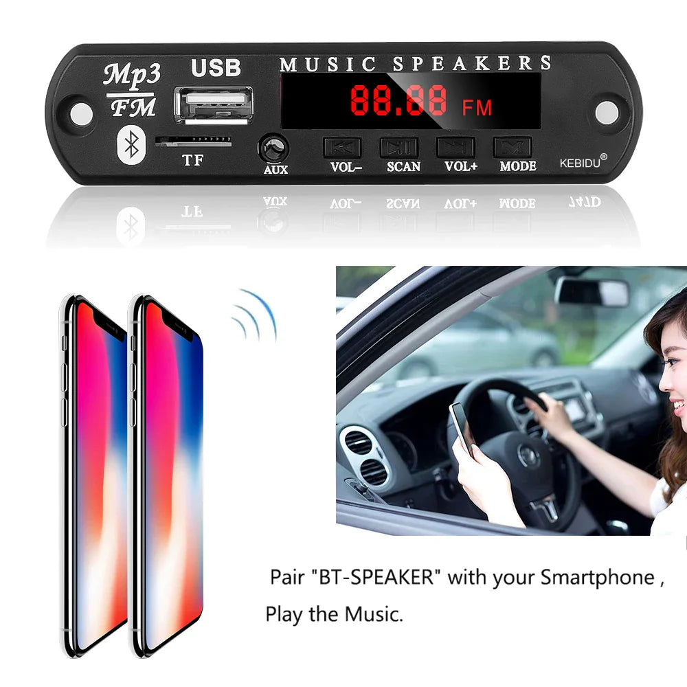 KEBIDU 9V/12V Car Radio Stereo MP3 Decoder Board - Bluetooth Wireless MP3 Player with USB, TF, and Remote Control