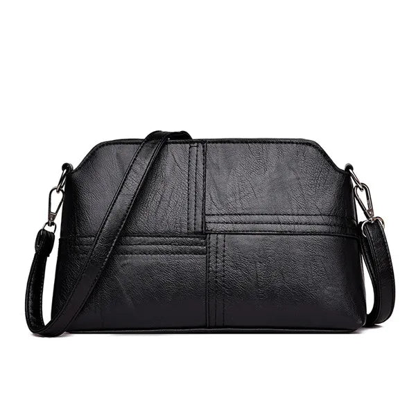 Women’s Casual Mama Messenger Bag – Small Black PU Leather Crossbody Shoulder Handbag