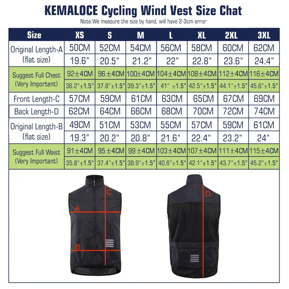 KEMALOCE 2023 Cycling Vest - Navy Blue Windproof Sleeveless Bicycle Gilet, Lightweight MTB Sports Wind Vest for Men