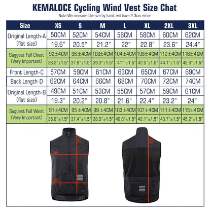 KEMALOCE 2023 Cycling Vest - Navy Blue Windproof Sleeveless Bicycle Gilet, Lightweight MTB Sports Wind Vest for Men