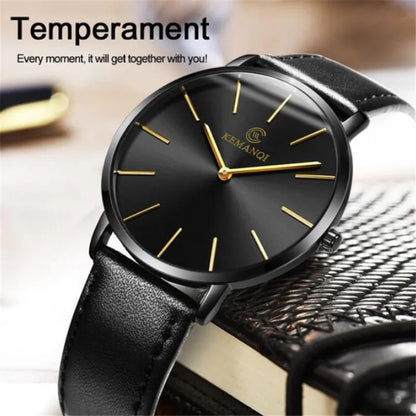 2022 Luxury Men's Gold Watch – Ultra Thin Leather Quartz Wristwatch for Business