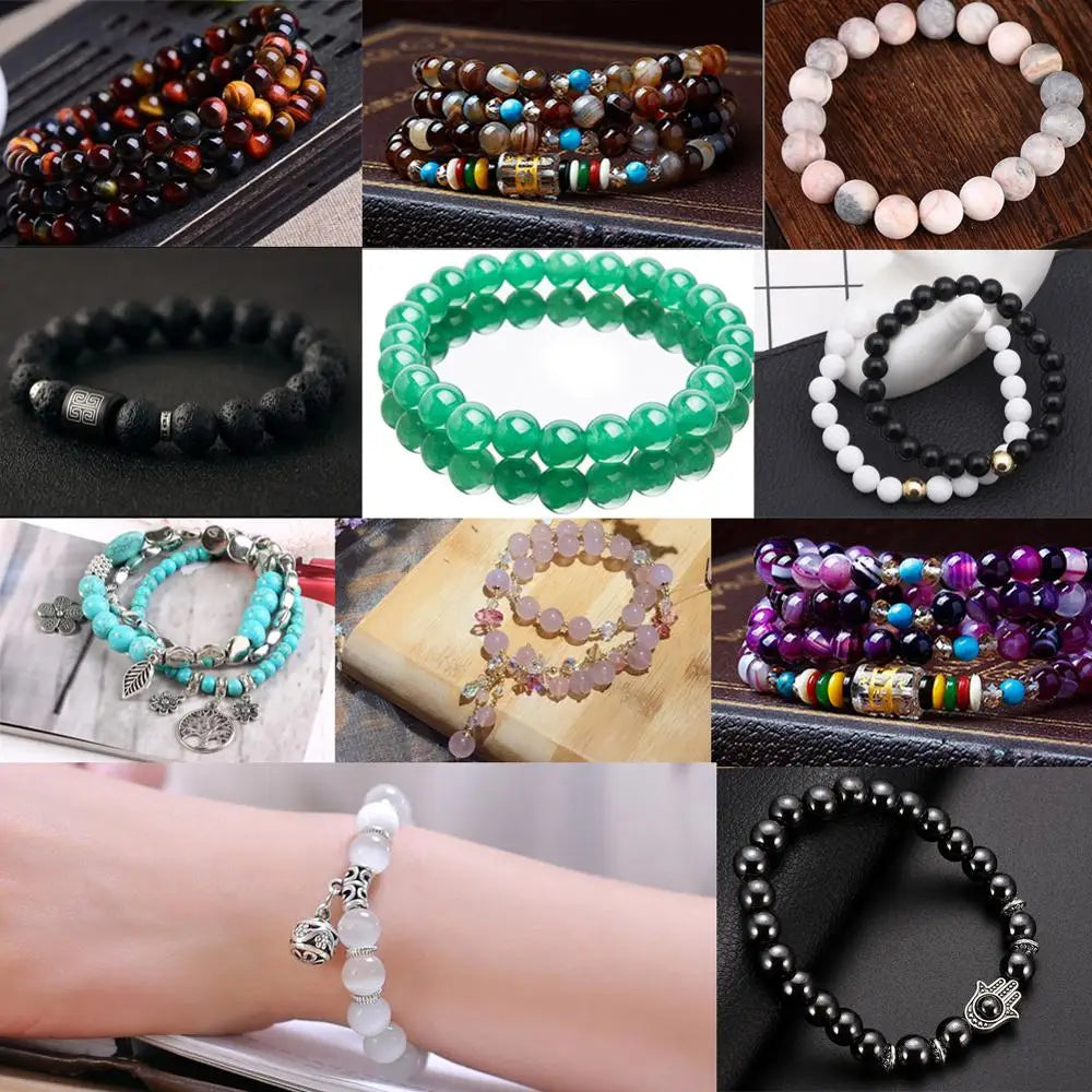 Natural Round Mixed Gemstone Beads — Tiger Eye, Amazonite, Lava, Turquoise, Agate, Jasper & Garnet Spacer Beads for DIY Bracelet