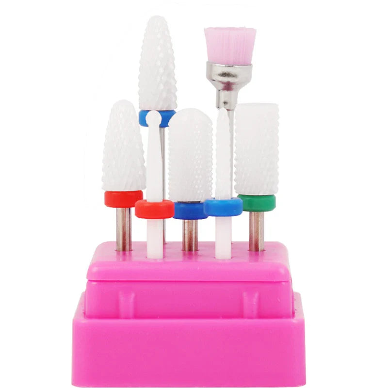 7Pcs Ceramic Milling Cutters Set - Nail Drill Bits for Manicure, Gel Varnish Removal & Nail Care Accessories