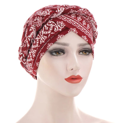 Women’s Cotton Head Scarf – Solid Turban Bonnet Hijab Cap with White Pearl Inner, Muslim Arab Wrap