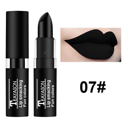 12 Color Waterproof Lipstick – Long-Lasting Matte Lip Gloss in Black, Blue, Purple, Green & Red