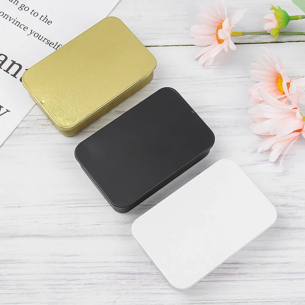 Metal Rectangular Mini Tin Box – Hinged Push-Top Candy, Pill & Small Storage Container
