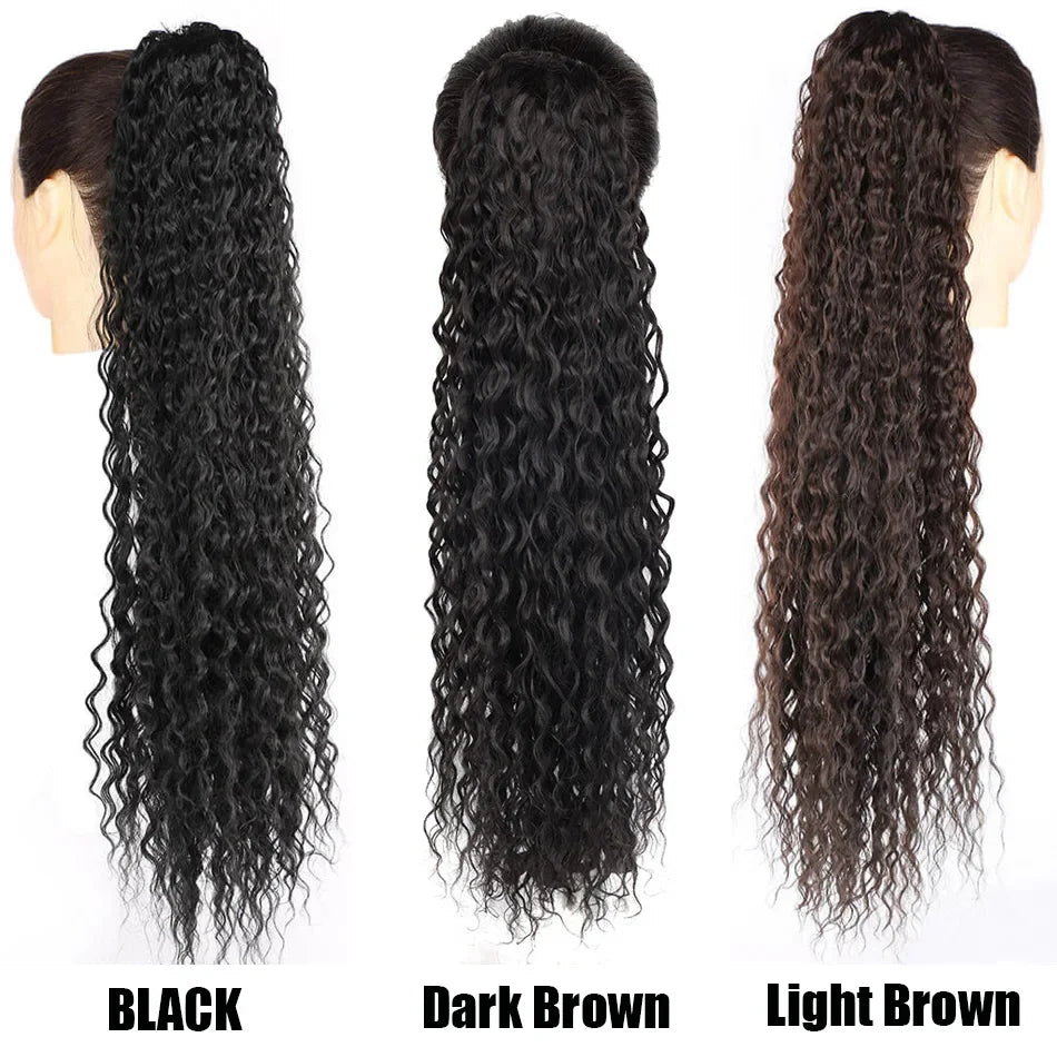 Long 32-Inch Curly Ponytail Extensions - Synthetic Drawstring Afro Water Wave Ponytail Wig for Women, Hairpiece Clip-in False Pony Tail