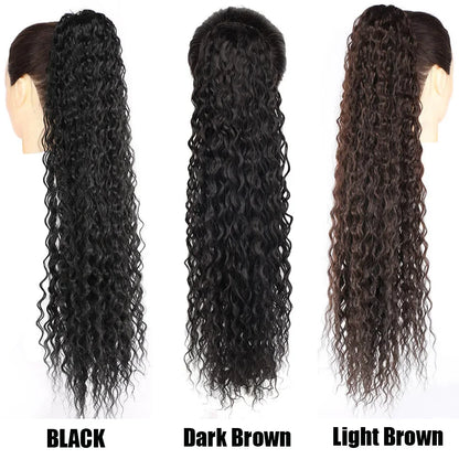 Long 32-Inch Curly Ponytail Extensions - Synthetic Drawstring Afro Water Wave Ponytail Wig for Women, Hairpiece Clip-in False Pony Tail