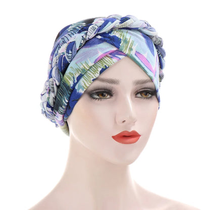 Women’s Cotton Head Scarf – Solid Turban Bonnet Hijab Cap with White Pearl Inner, Muslim Arab Wrap