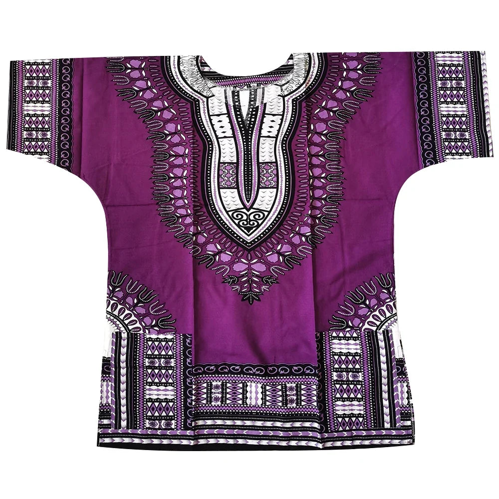 African Dashiki Cotton T-Shirt - Traditional Printed Unisex Fashion Top with Vibrant Ethnic Style Design