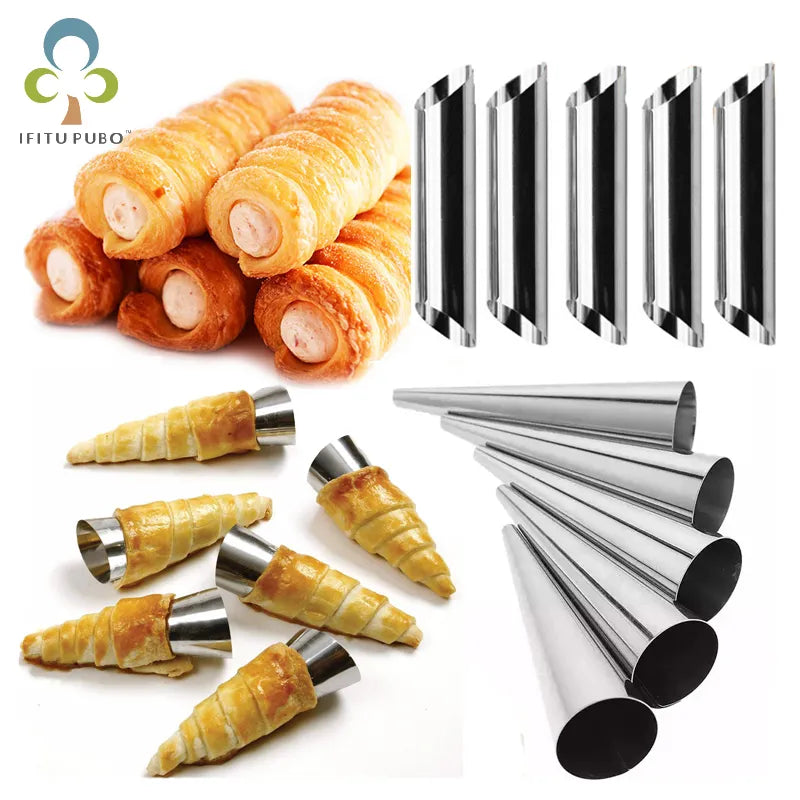 Premium Stainless Steel Baking Cones Set - 6/12/24 Piece Horn Pastry Roll Cake Mold Kit for Spiral Baked Croissants, Cookies, and Desserts - ZXH