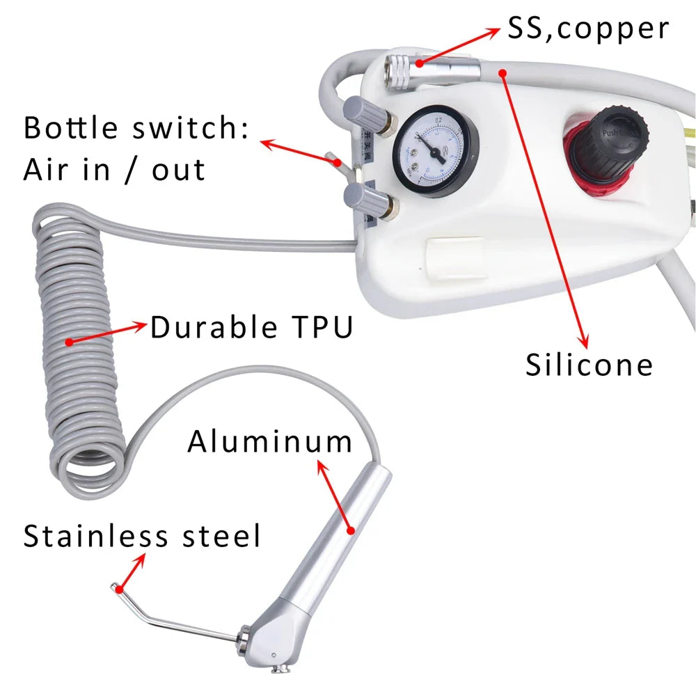 Portable Dental Turbine Unit – Works with Air Compressor, 3-Way Syringe, 2/4 Holes, Teeth Whitening Dentistry Equipment