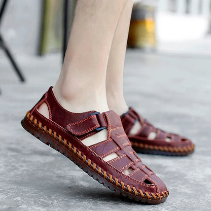 Genuine Leather Roman Men's Sandals - Summer Business Casual Outdoor Beach Wading Slippers Shoes Size 38-47
