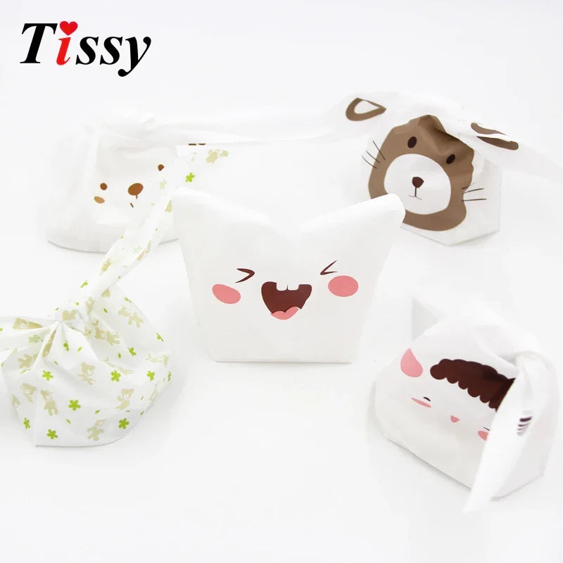 Cute Rabbit Ear Cookie and Candy Gift Bags - 10/50pcs/lot for Biscuits, Snacks, Baking Package, and Event Party Supplies