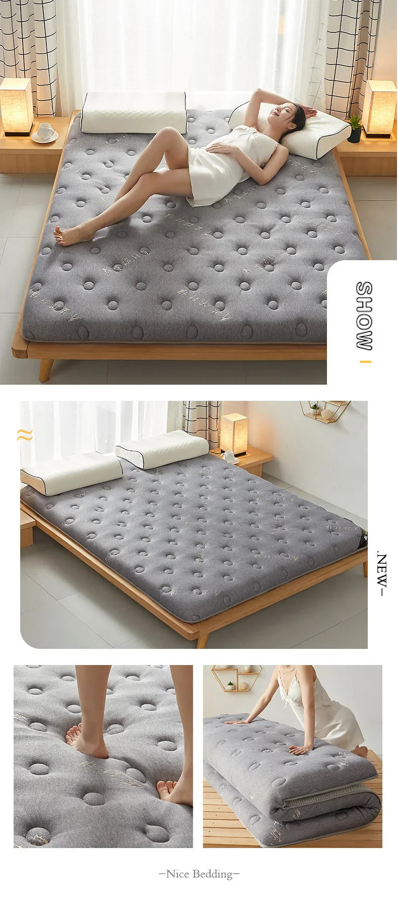 6/10cm Thai Natural Latex Floor Mattress – Foldable Tatami Mat with 95D Filling & Cotton Cover, Slow Rebound Comfort