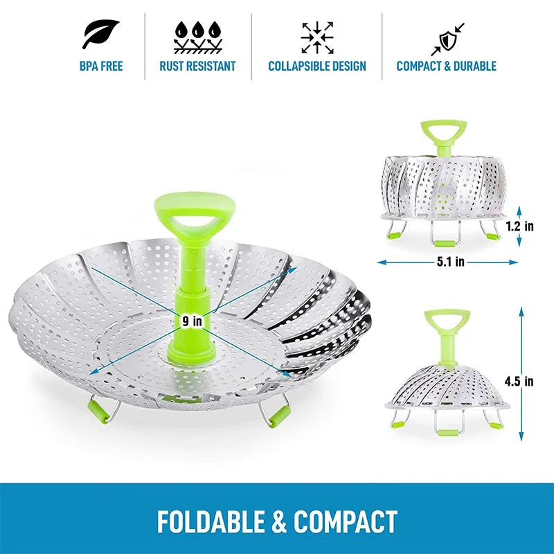 9-Inch Stainless Steel Folding Lotus Steamer Tray - Versatile Mesh Food Basket for Vegetables, Fruits, and Cooking Cookware