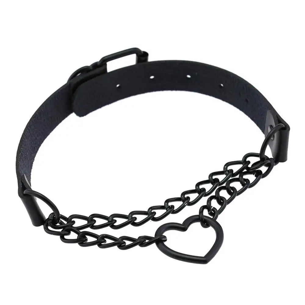 Vintage Heart Necklace Choker – Goth Collar with Chain, Grunge Punk, Cute Kawaii Egirl Harajuku Accessories for Girls